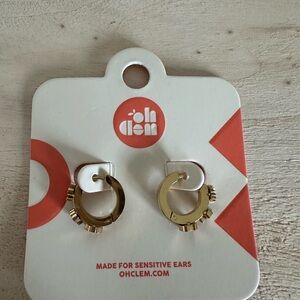 Oh Clementine Route 66 themed Gold Hoop Earrings, NEW!